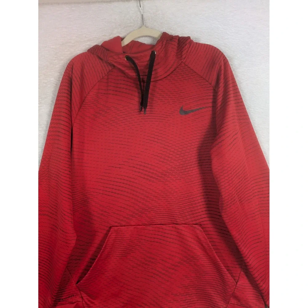Nike Hoodie Men's XL Red Dri-FIT Micro-Stripe Pullover Activewear Sweatshirt